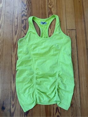 Athleta Neon Green Seamless Racerback Ruched Workout Tank Top Small